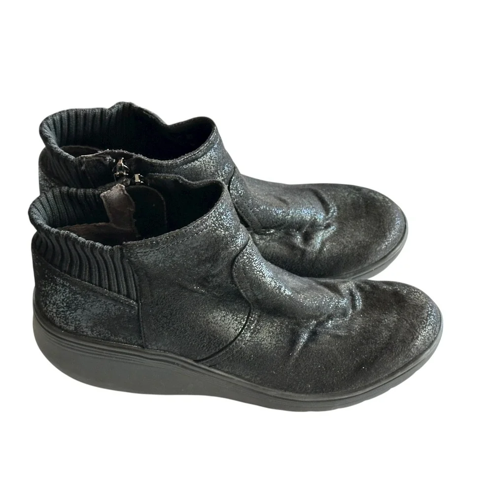 Women's Black Metallic Sparkle‎ Wedge Ankle Boots Side Zip Comfort Weekend 8.5M